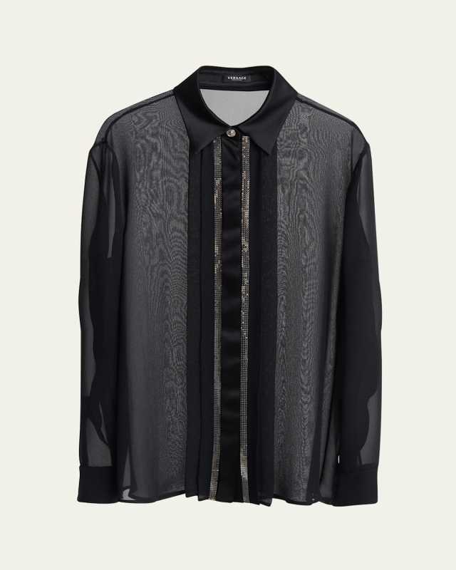 Mesh Metal Silk Georgette Button Down Blouse